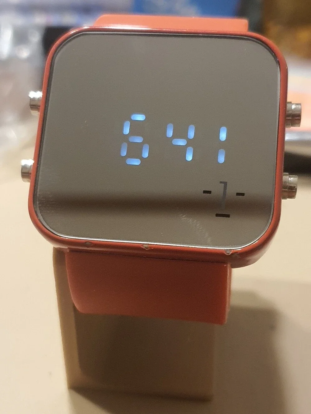 1-Face Charity Red Silicone Led Digital Unisex Mirror Watch